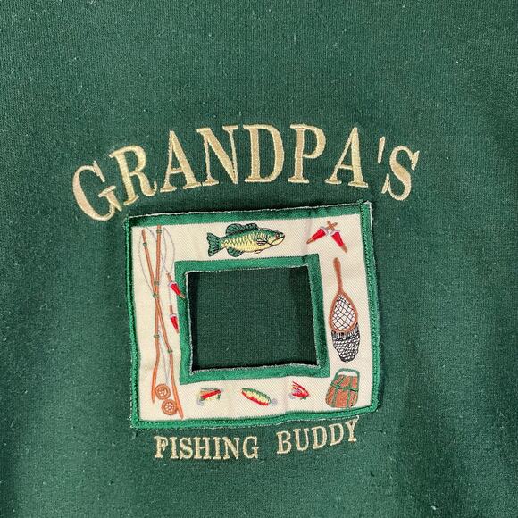 Vintage Jerzees Grandpa’s Fishing Buddy Green Sweatshirt L Made in USA Funny - Picture 6 of 8